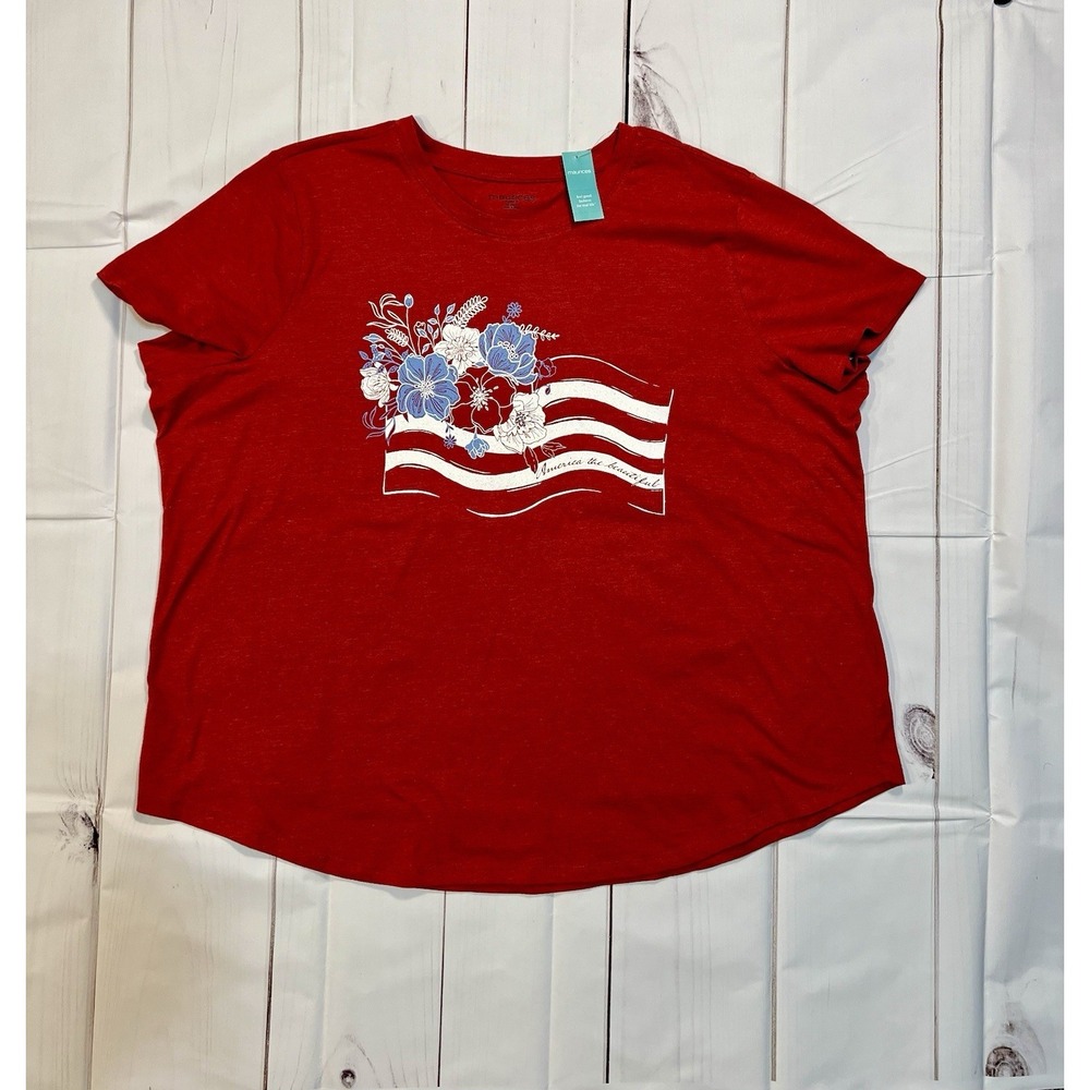 Maurices Floral Flag Graphic T-shirt  2XL New